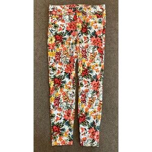 Zara Pants Womens 6 Slim Fit Straight Leg Floral Cotton Twill Stretch Denim